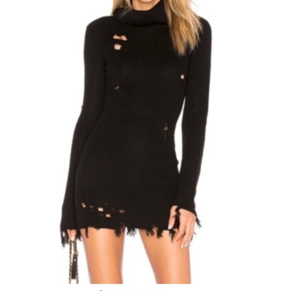 Lovers + Friends Women’s Keeney Long Sleeve Black Distressed Sweater Dress Sz S